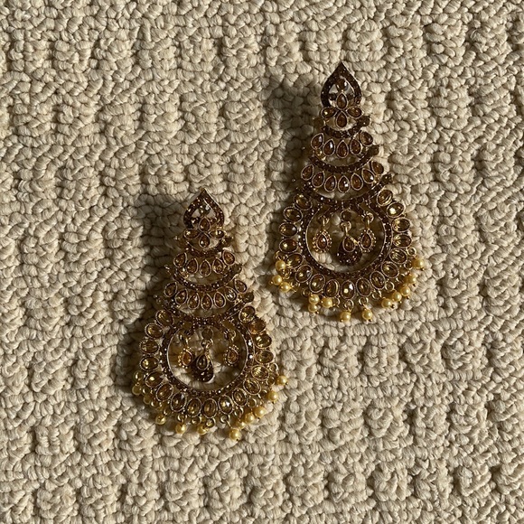 Kundan Polki Pearl Earrings NWOT - Picture 4 of 6